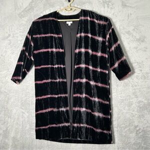 Pure Jill J Jill Long Cardigan Duster Womens Medium Velvet Open Striped Pockets